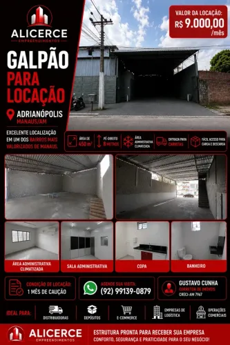 ALUGO GALPÃO COM 450 M2 NO ADRIANÓPOLIS