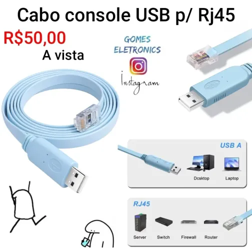 Cabo Console USB para Rj45 Switch Roteador Firewall Cisco Mikroti (Loja Física)<br>