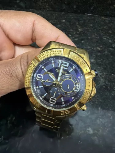 Relógio Condor Masculino Dourado com Mostrador Azul - Cronógrafo