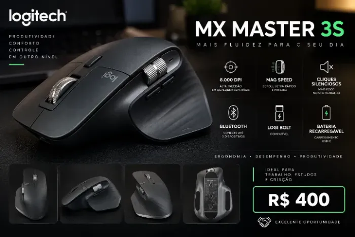 Logitech MX Master 3S Grafite - Mouse Bluetooth 8.000 DPI