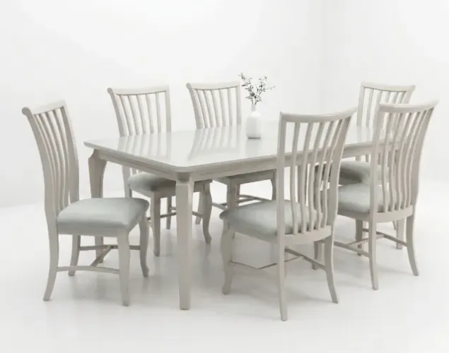 Mesa de jantar de vidro branca 6 cadeiras marca JACUNA