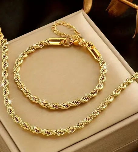 CONJUNTO BANHANDO A OURO | COLAR E PULSEIRA ?