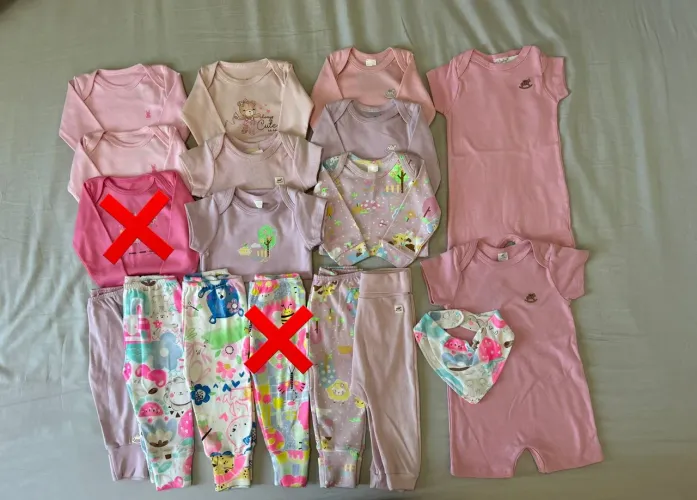 Lote kit roupa bebê menina enxoval novo body mijão P de 0 a 3 meses up baby Kiko baby 