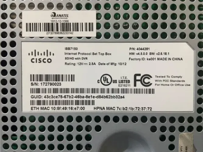 receptor e gravador de TV a cabo (Set-Top Box) Cisco ISB7150