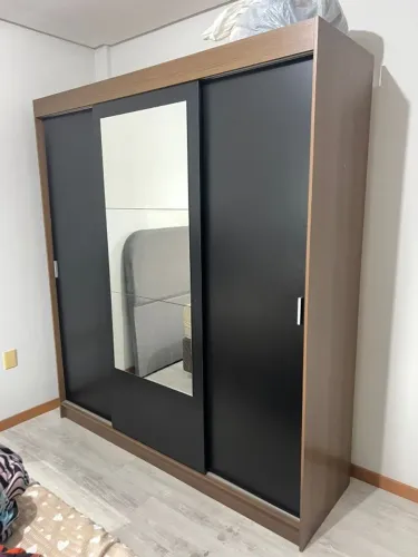 Guarda-Roupa Casal 3 Portas de Correr com Espelho - Madesa