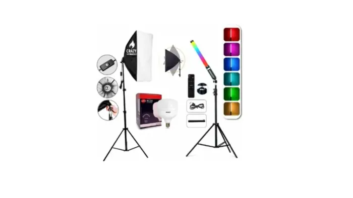 Kit Softbox + Bastão De Led Rgb Estúdio + Lampada Bulbo 50w Kit Softbox + Bastão De Led Rg