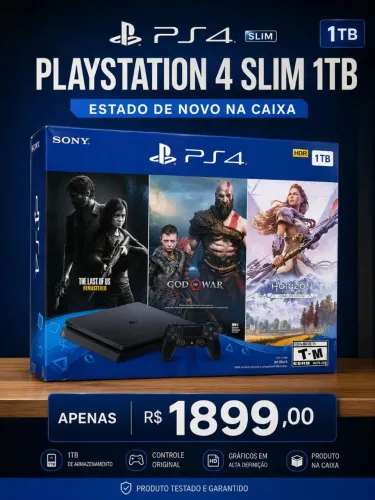 Ps4 slim 1tb de armazenamento console muito conservado + dois controles