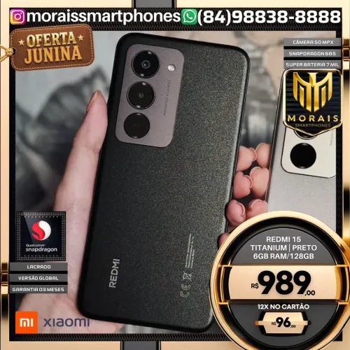 Xiaomi Redmi 15 - Titanium, Preto- 128GB | 6GB RAM - LACRADO NOVO| ENTREGA IMEDIATA |
