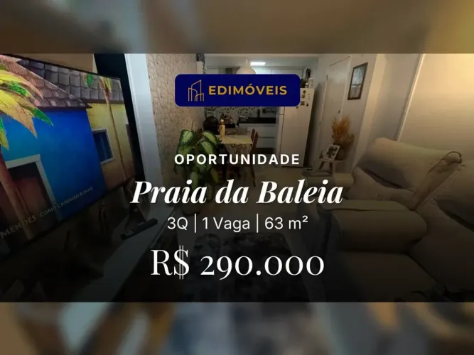 Praia da Baleia: Apartamento 3 quartos, ideal para quem busca tranquilidade