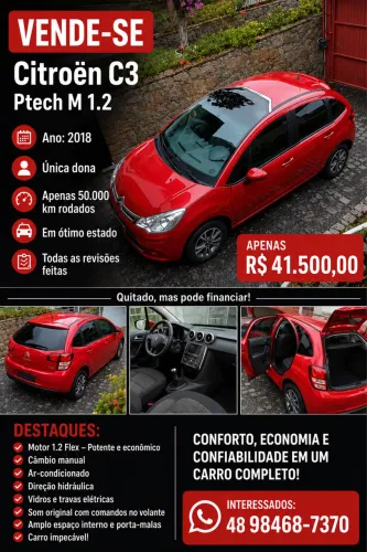 Citroen C3 Tendance Pure Tech 1.2 Flex 12V Mec. 2018