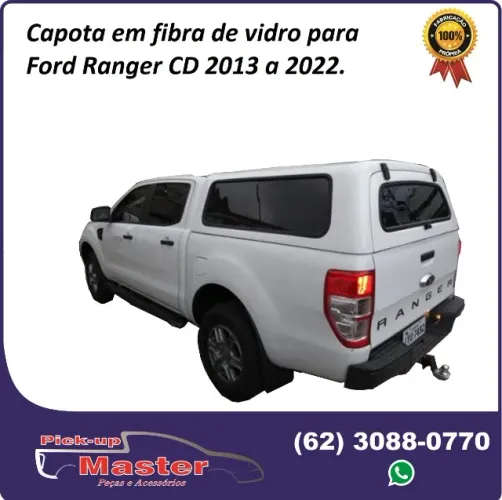 Capota em fibra de vidro para Ford Ranger cabine dupla 2013 a 2022.