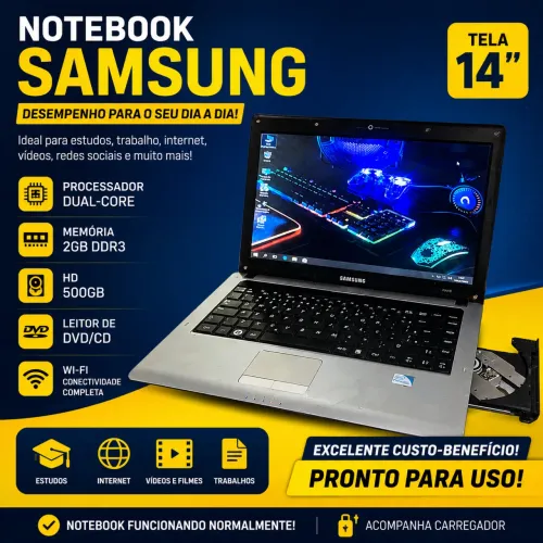 Notebook Samsung dual core, 2gb e 500hd - BATERIA VICIADA