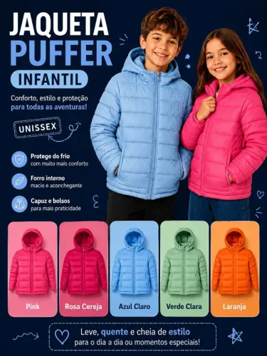 jaqueta puffer infantil unissex
