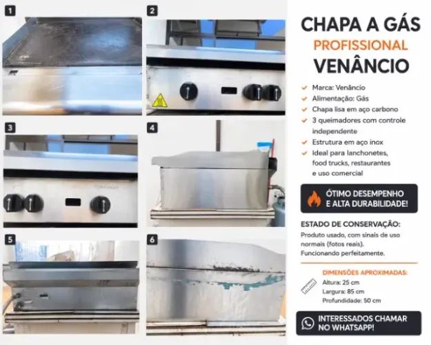 Chapa Americana à Gás 18mm com 03 Queimadores VENANCIO-CG90-18