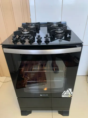 Fogão INOX ATLAS 4 BOCAS MESA DE VIDRO! AUTOMÁTICO E LUZ NO FORNO! Bem conservado