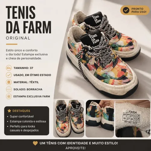 Tênis Farm Original Feminino Nº 37 Estampado Colorido - Ótimo Estado