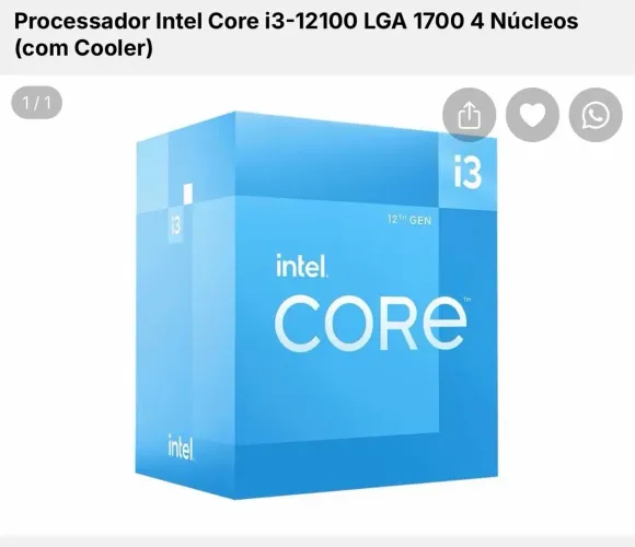 Intel Core i3-12100 (12ª geração), LGA 1700, 4 núcleos/8 threads