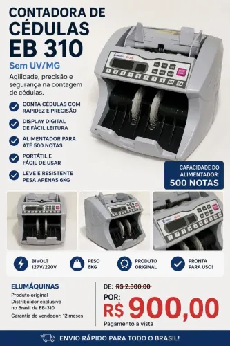 CONTADORA DE CÉDULAS EB 310 - Sem UV/MG