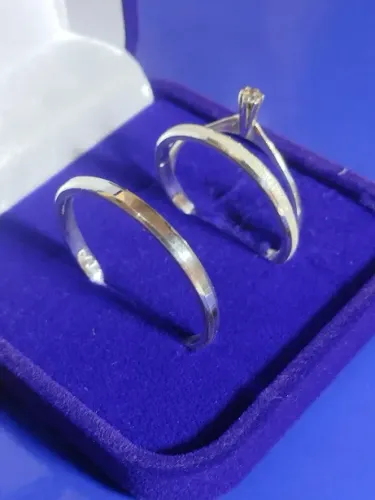 Alianças Trio Reta 2mm Prata 950 Alianças e Anel Solitário