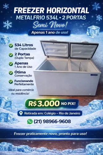 Freezer Horizontal Metalfrio 534L 2 Portas Semi Novo - Ótimo para Comércio