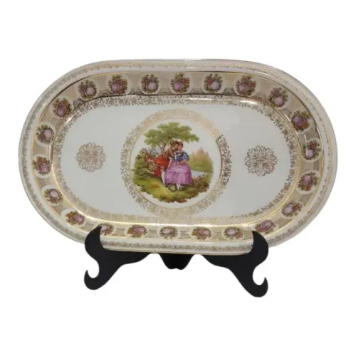 Antiga Travessa Porcelana Bavária Cena Galante Borda Ouro