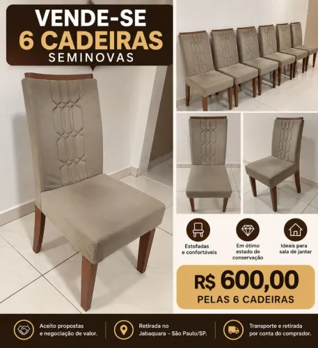 VENDE-SE - CONJUNTO COM 6 CADEIRAS SEMINOVAS!