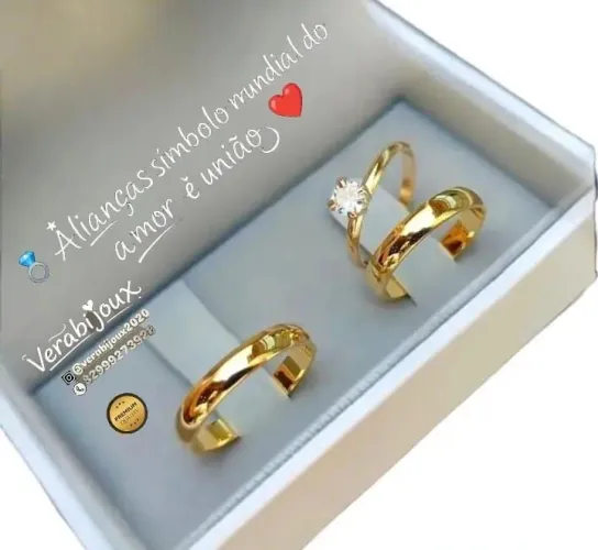 KIT TRIO DE ALIANÇAS PARA NOIVADO E CASAMENTO