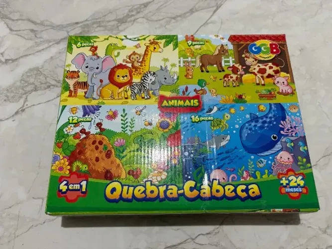 Quebra-Cabeça 4 em 1 Animais GGB 6 a 16 Peças +24 Meses - Novo Lacrado