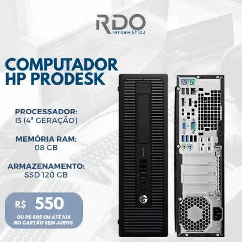 Computador HP ProDesk i3 4ª Geração 8GB SSD 120GB - PC Ideal para Escritório