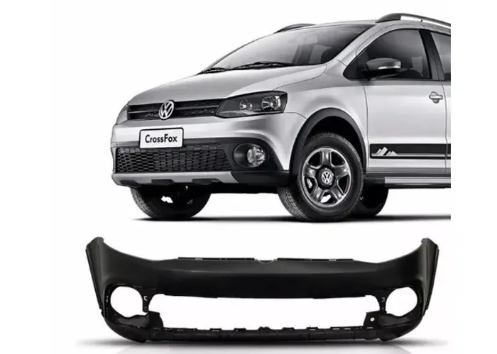 Parachoque Volkswagen Crossfox 2010 à 2014 - Furo Farol Auxiliar - Preto Liso - Loma