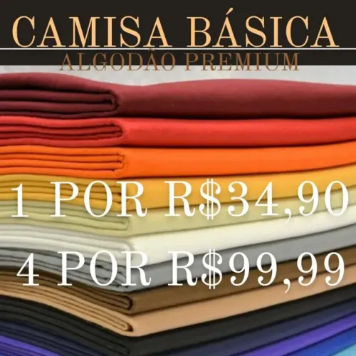 4 Camisa Básica 100% Algodão Masculina Premium