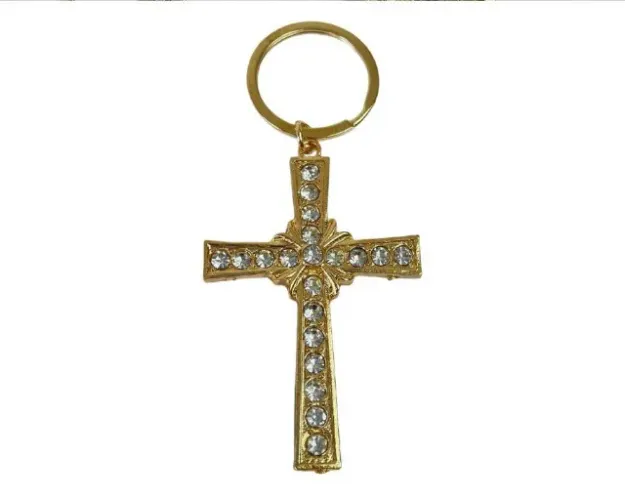 Chaveiro Dourado Cruz com Strass