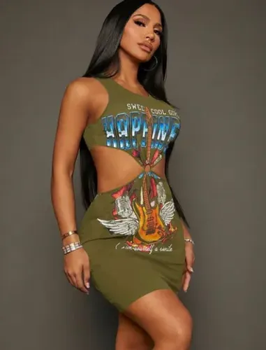 Vestido verde decote rock TAM L