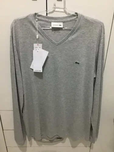 Camiseta Lacoste masculina manga longa 100% algodão PIMA original