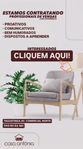 Vagas de Venda - Casa Antônia Móveis - SOMENTE EXPERIÊNCIA EM VENDAS DE MÓVEIS