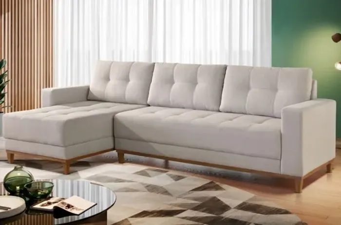 Sala sofá chaise divã tecido linho 