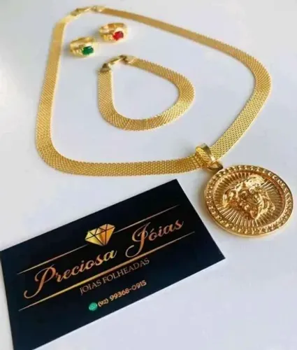 Kit patrão masculino cordão + medalha + pulseira e anel