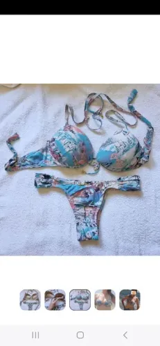 Biquíni Lua Morena P estampado azul e branco