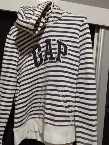 Casaco MOLETOM GAP com capuz - listrado (branco e azul) - tamanho Large 