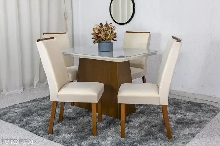Mesa Jantar Luna Imbuia Tampo Vidro 4 cadeiras rf77m