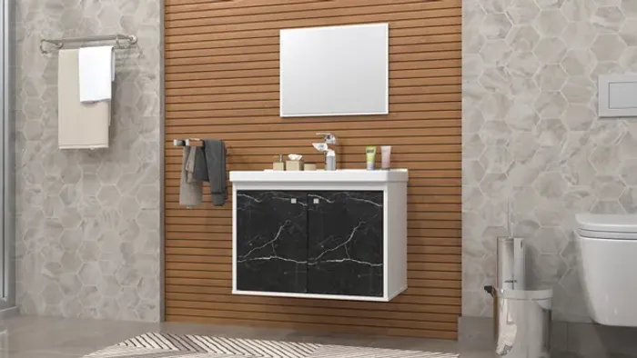 Conjunto Aster 2P Branco.Marmorizado Preto Cerocha<br><br>