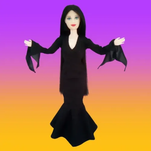 Fantasia da Mortícia para boneca tipo Barbie
