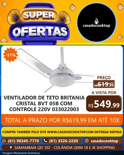 VENTILADOR DE TETO BRITANIA CRISTAL BVT05B COM CONTROLE 220V 033022003