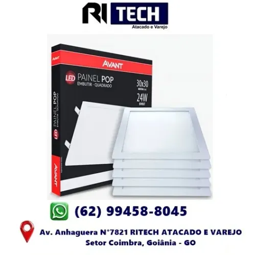 Kit c/ 5 Luminária Embutir LED 24W Quadrada 3000k - Avant Luz Quente Amarela Painel Pop