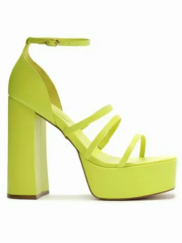 Sandália Arezzo Couro Verde. Meia Pata. Tiras. Salto Alto 12cm