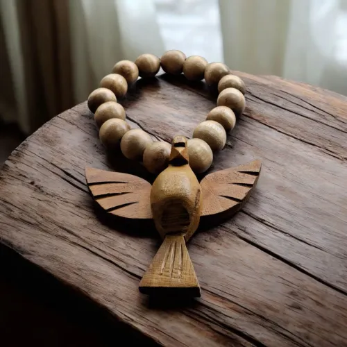 Colar e Enfeite de mesa em madeira para jarro parede rústico entalhado a mão artesanal