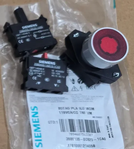 Botão pulsador iluminado vermelho Siemens