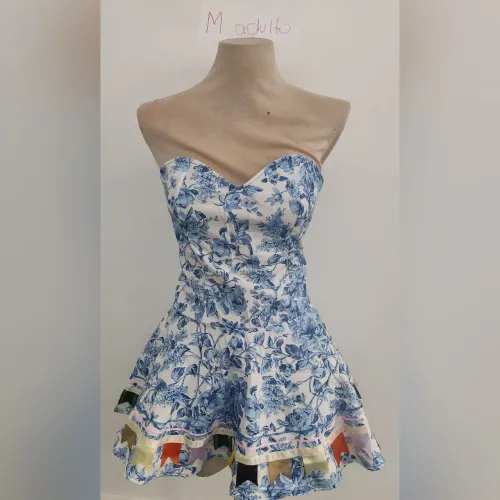 Vestido Festa junina azul florido adulto M