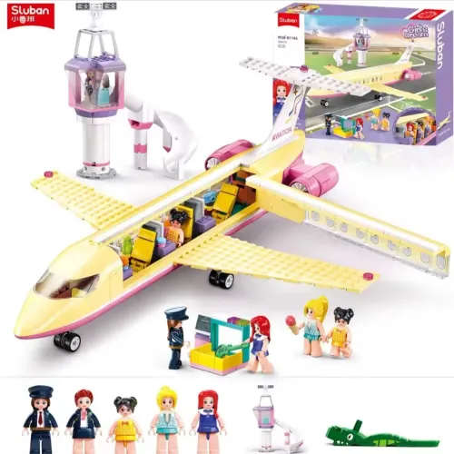 BRINQUEDO DE MONTAR AVIÃO COR DE ROSA BRINQUEDO PARA MENINA 384 PEÇAS MARCA SLUBAN 