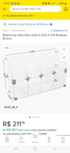 Baleiro De Vidro Raio 0,50 X 0,30 X 0,15 Multiuso Branco